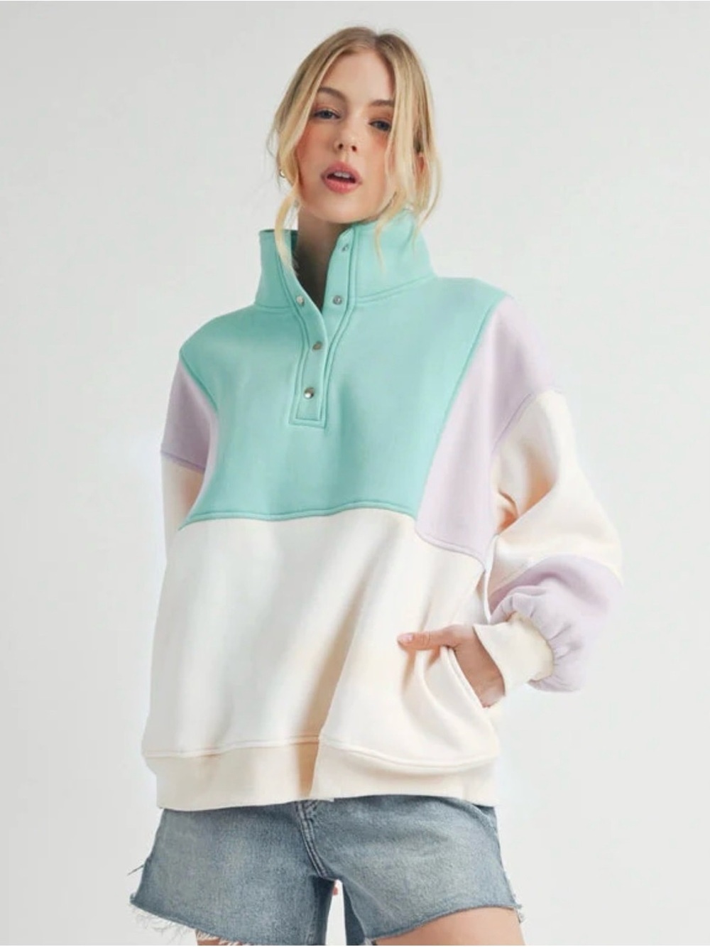 EUC AEMI + CO “Glo” Colorblock Pullover, Size Large